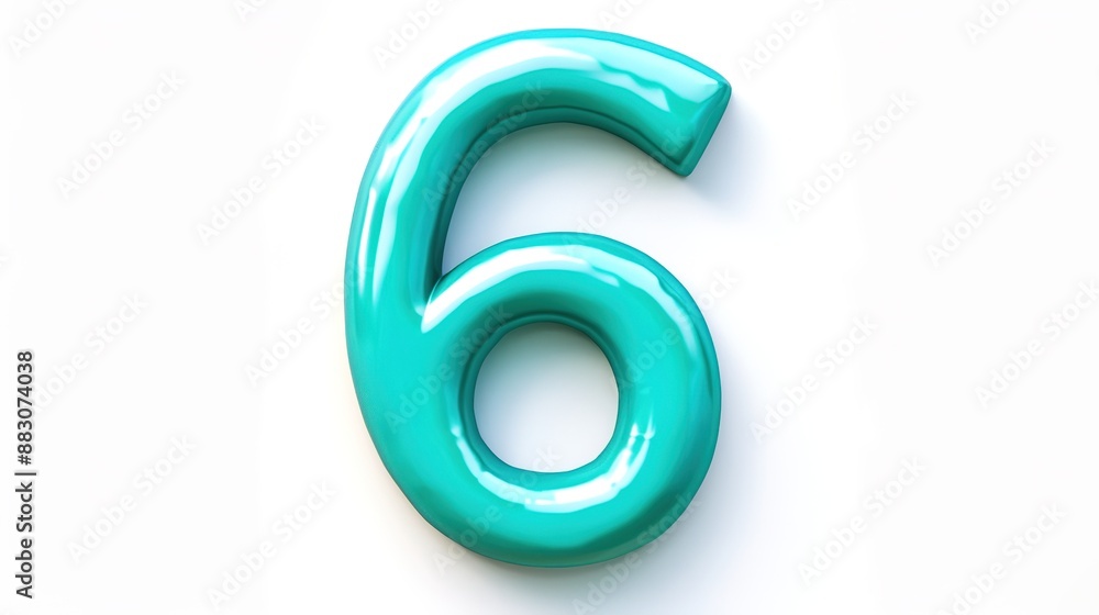 Turquoise Number Six on White Background Turquoise Number Six on White Background