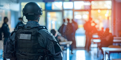 Wallpaper Mural Responding to Emergency Police or Antiterrorist Intervention in School or Classroom. Concept Emergency Preparedness, School Safety, Crisis Response, Police Intervention, Classroom Security Torontodigital.ca