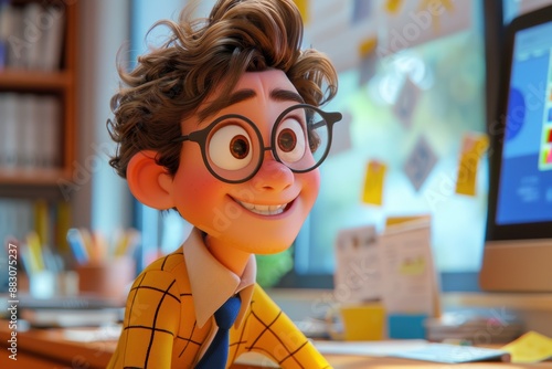 Animated Office Worker Smiles Brightly