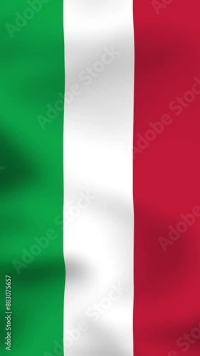 Vertical, portrait, video waving national flag of Italy. Smooth animation with highly detailed, realistic animated background for social media, screens smartphone. Cloth motion, official colors.