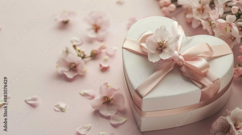 A small white heart-shaped box tied with a pink ribbon, perfect for gifting or storing small items A small white heart-shaped box tied with a pink ribbon, perfect for gifting or storing small items