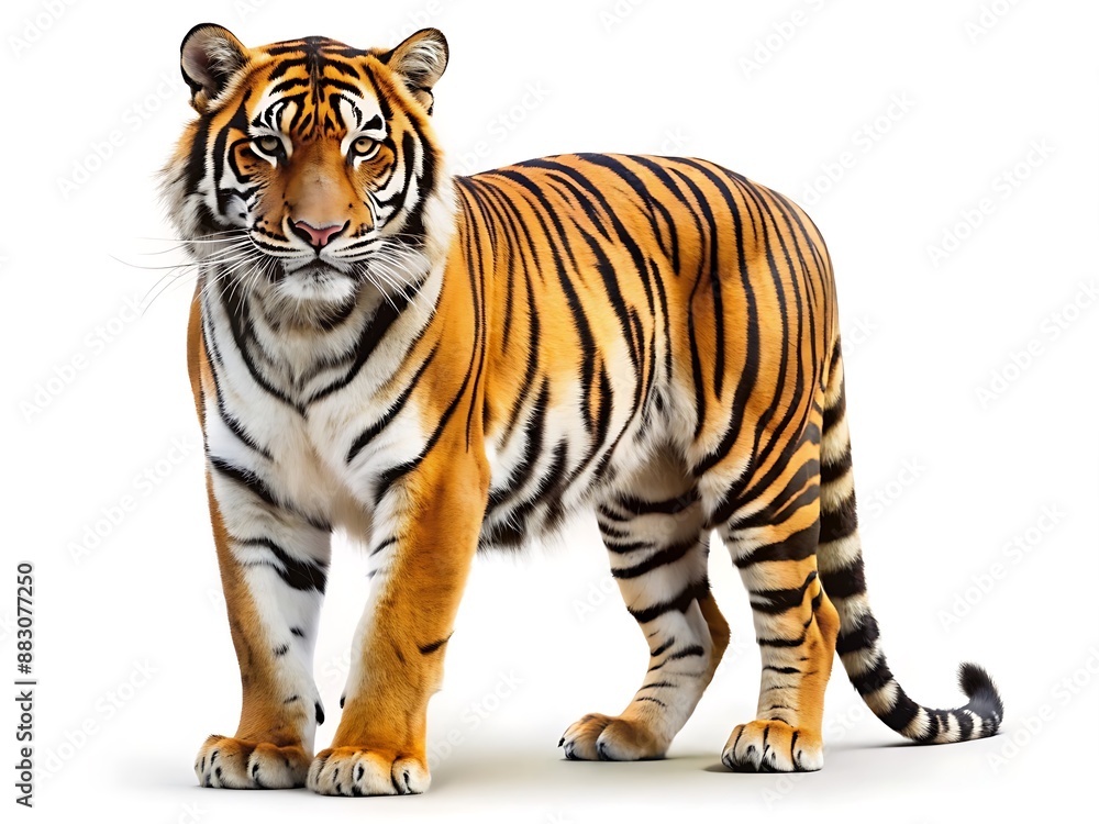 Naklejka premium Tiger Standing on White Background.