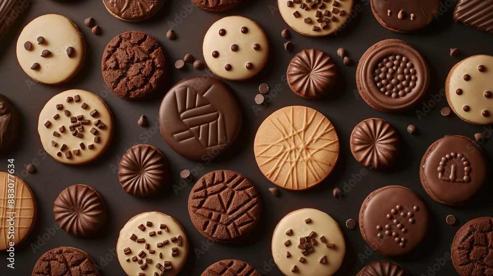 Obraz premium Assorted Chocolate Biscuits and Cookies On Dark Background