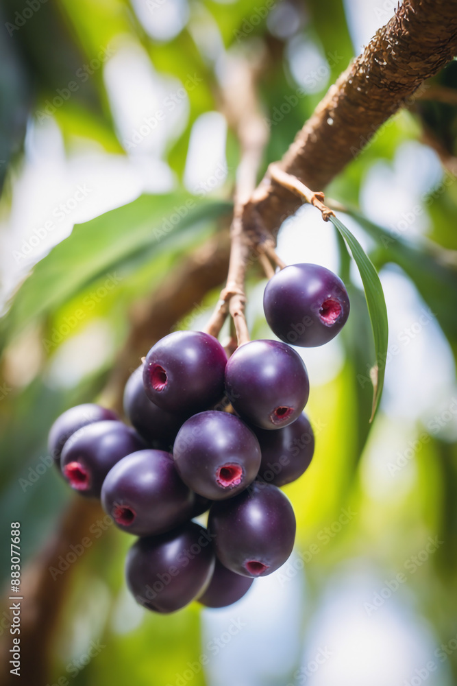 photo shot of a Acai attached to a tree branch with a blurred background photo shot of a Acai attached to a tree branch with a blurred background