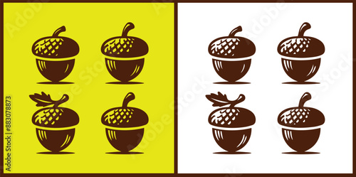 acorn icon set Oak nut Oak seed Oak apple collection Vector illustration