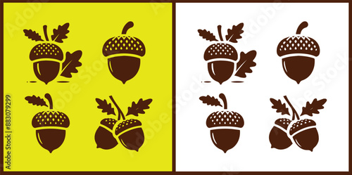 acorn icon set Oak nut Oak seed Oak apple collection Vector illustration