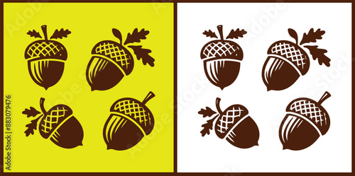 acorn icon set Oak nut Oak seed Oak apple collection Vector illustration