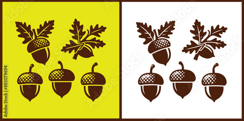 acorn icon set Oak nut Oak seed Oak apple collection Vector illustration