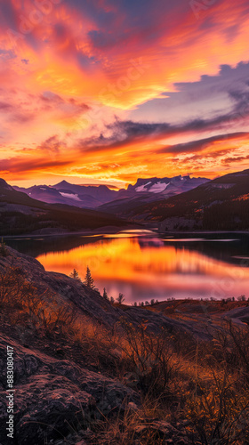 Sunrise at a mountain lake