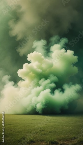 Smoke green background dark ground light smell of toxic black bad fog stadium stink mist. Background green grass smoke cloud fart soccer night field dust poison potion floating sport transparent dirty