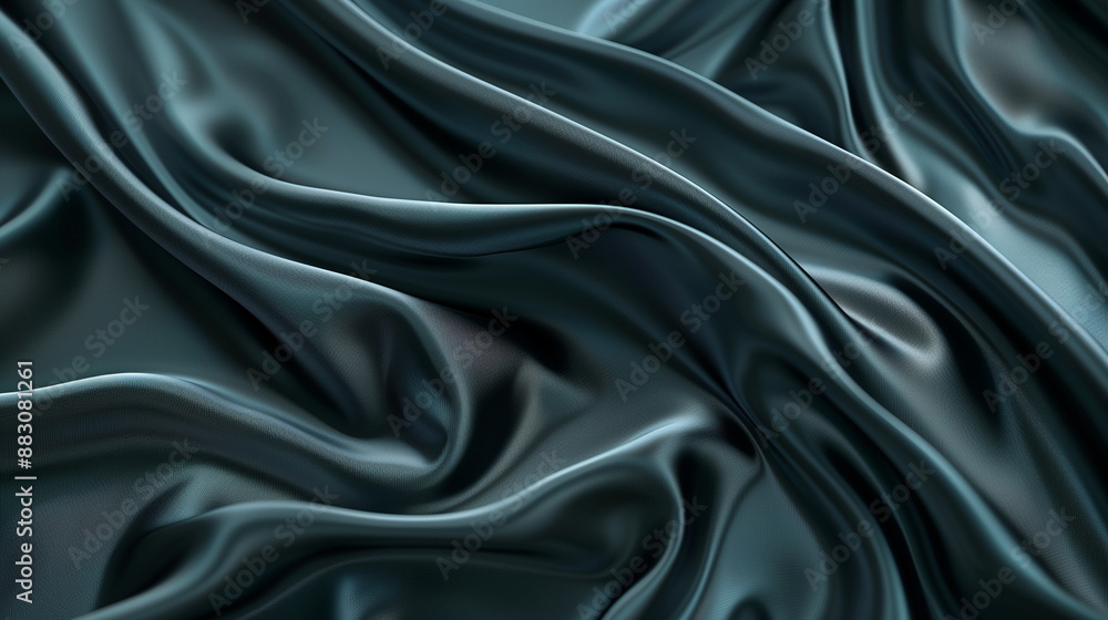 Fototapeta premium Abstract background with dark blue silk satin fabric, elegant and luxurious wallpaper for design or presentation. 3D rendering of a wavy cloth texture, close-up shot, 4K resolution, ultra-realistic, h