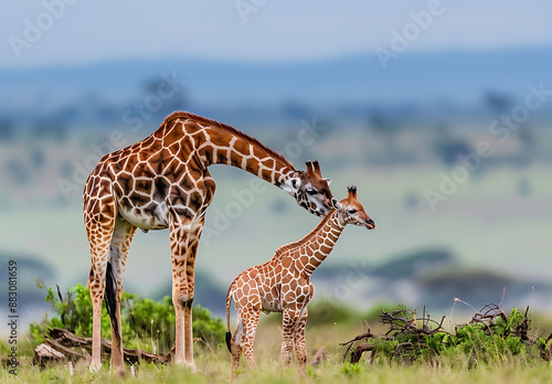 giraffes family in the savannah photo