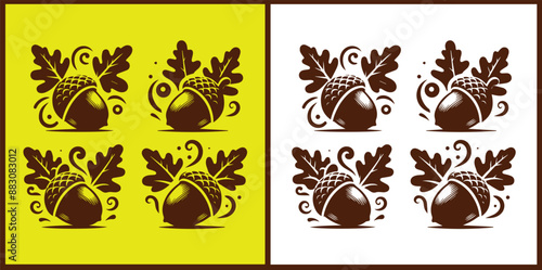 acorn icon set Oak nut Oak seed Oak apple collection Vector illustration