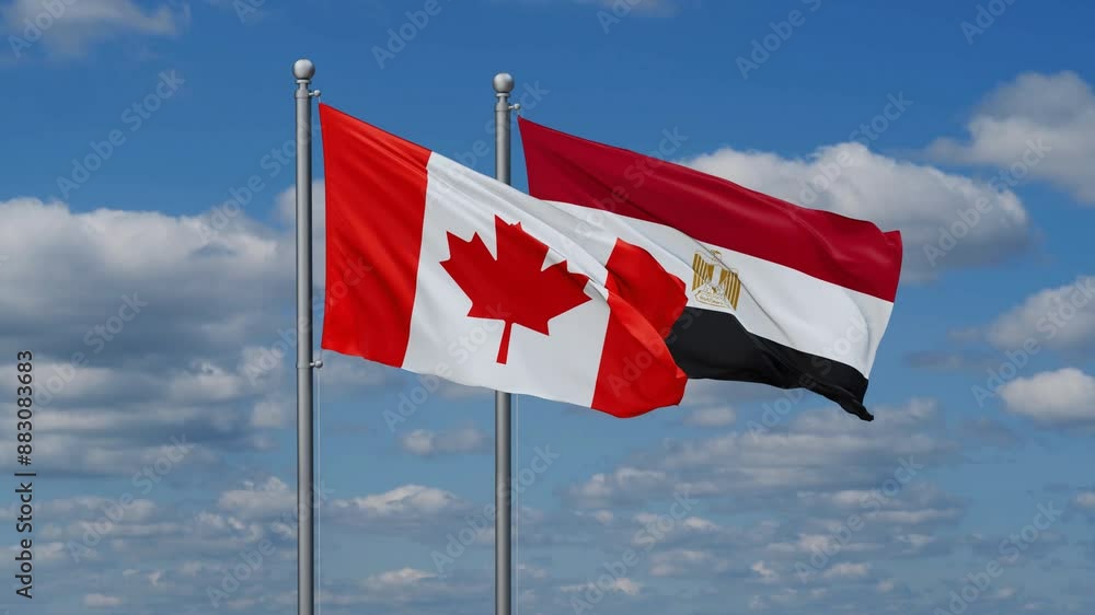 Egypt and Canada flags flying together, video concept of the relationship, two country relations concept Egypt and Canada flags flying together, video concept of the relationship, two country relations concept