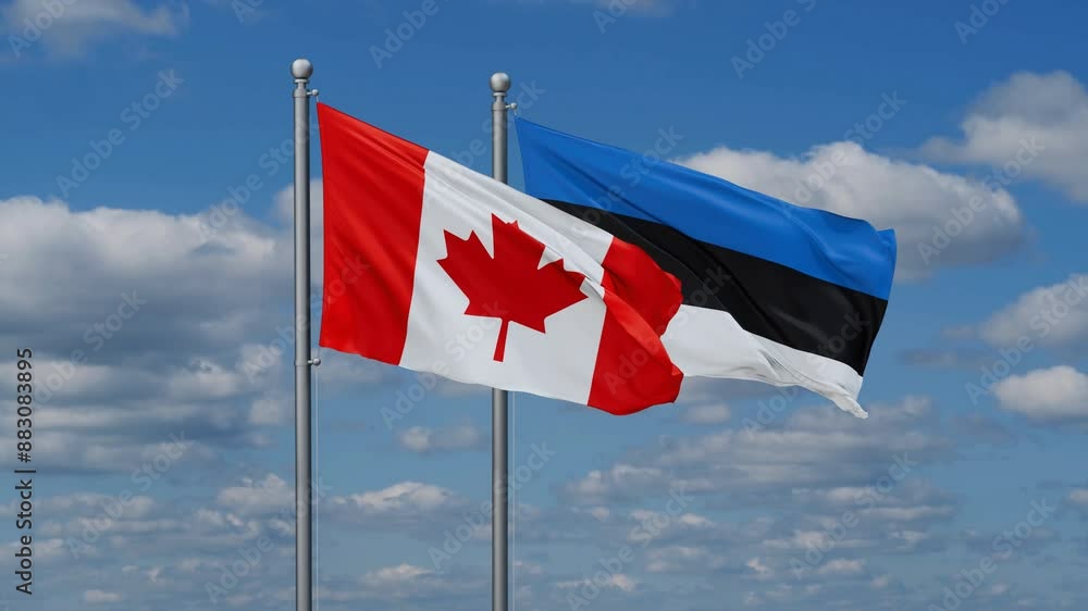 Estonia and Canada flags flying together, video concept of the relationship, two country relations concept Estonia and Canada flags flying together, video concept of the relationship, two country relations concept