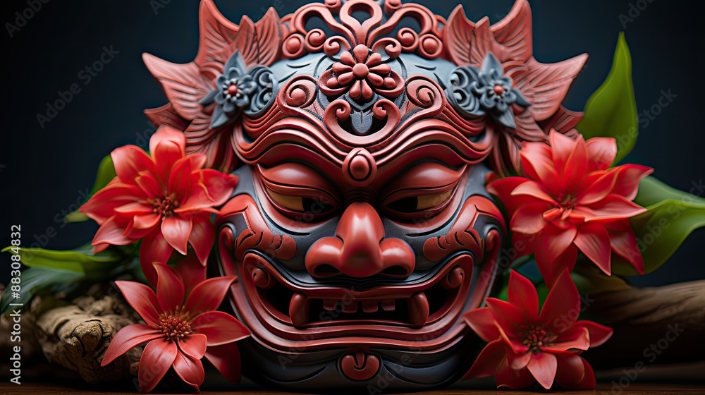 A handcrafted wooden mask adorned with intricate designs, showcasing exquisite craftsmanship and cultural significance A handcrafted wooden mask adorned with intricate designs, showcasing exquisite craftsmanship and cultural significance