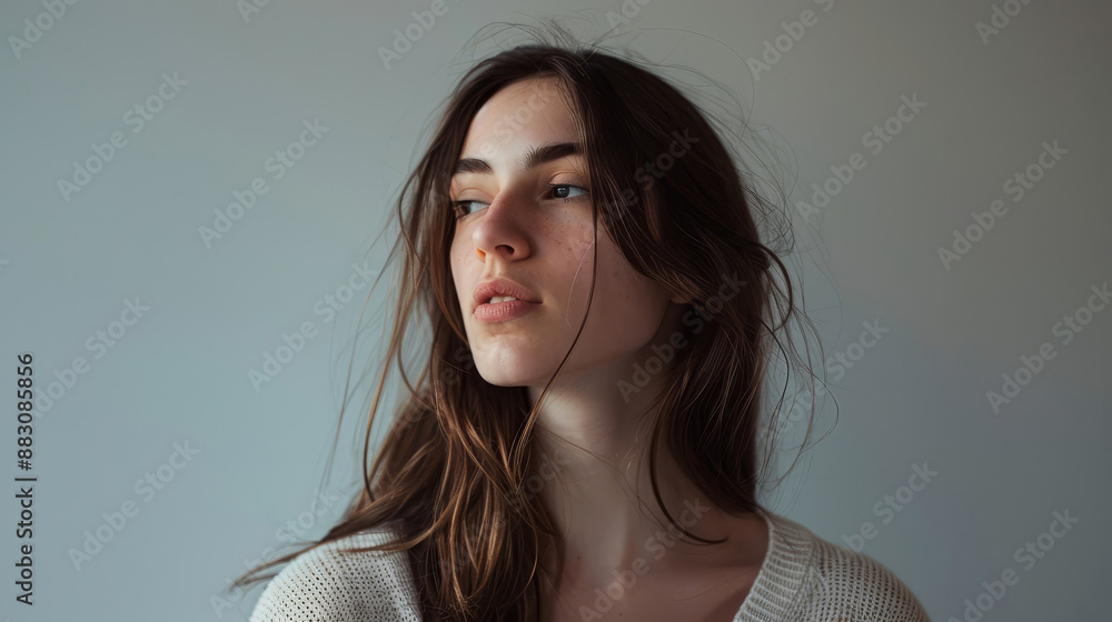 Φωτογραφία Portrait of a Young Woman with Long Brown Hair - A close-up portrait of a young woman with long brown hair