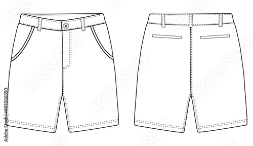 mans short pants outline drawing cargo shorts vector technikal sketch vector, template