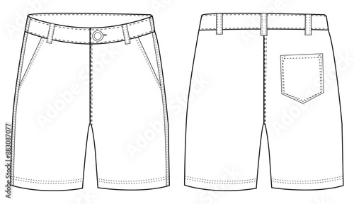 mans short pants outline drawing cargo shorts vector technikal sketch vector, template
