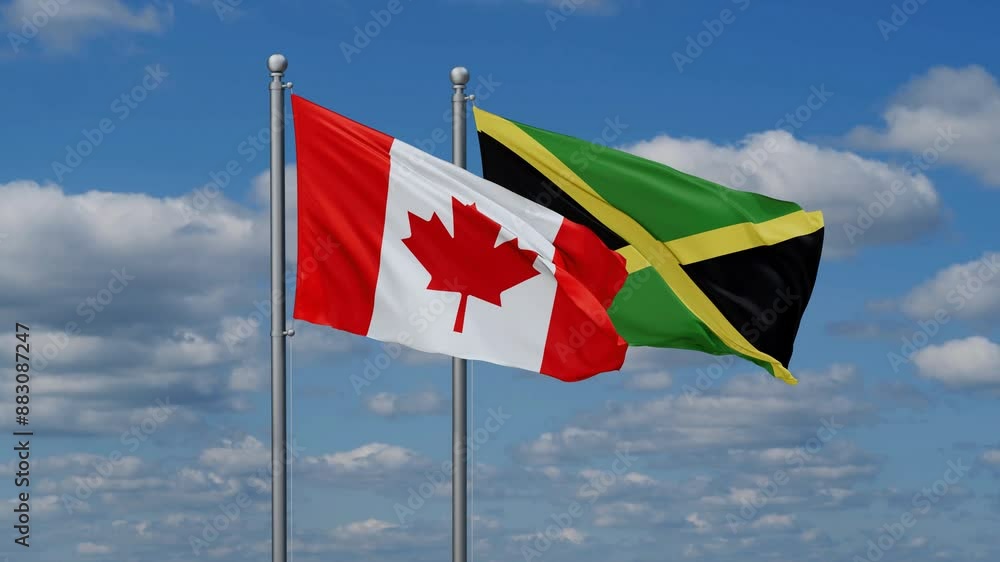 Jamaica and Canada flags flying together, video concept of the relationship, two country cooperation concept Jamaica and Canada flags flying together, video concept of the relationship, two country cooperation concept