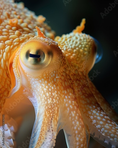 Graceful Dumbo Octopus Under Natural Light Stunning Macro Photography Revealing Intricate Details photo