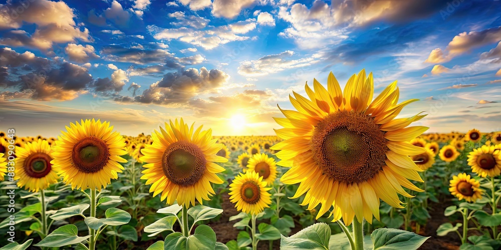 Fototapeta premium Beautiful artwork of vibrant sunflowers in a field , Sunflower, artistry, painting, floral, creativity, colors, vibrant, nature