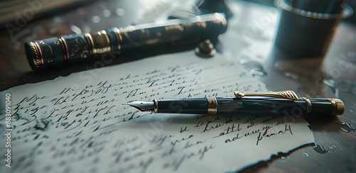 A pen that writes by itself, recording thoughts and spoken words onto paper photo