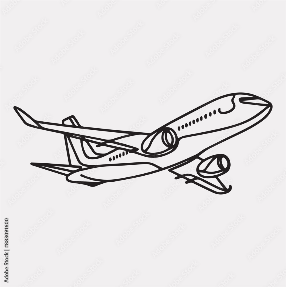 One-line art airplane silhouette vector on a white background One-line art airplane silhouette vector on a white background