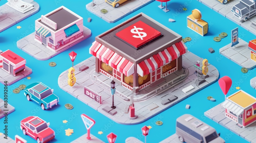 Franchising explained with symbols showing location and money. Franchising explained with symbols showing location and money.