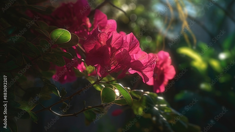 Obraz premium Pink flowers in sunlight with blurred background