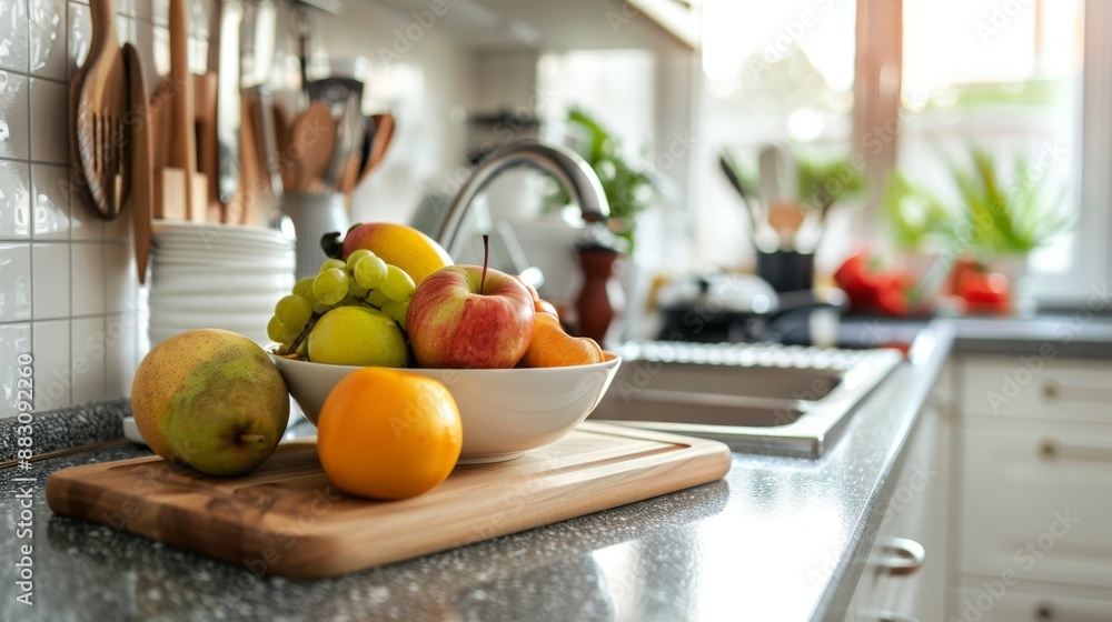 Fresh Fruit Bowl on Kitchen Countertop. Fresh Fruit Bowl on Kitchen Countertop.