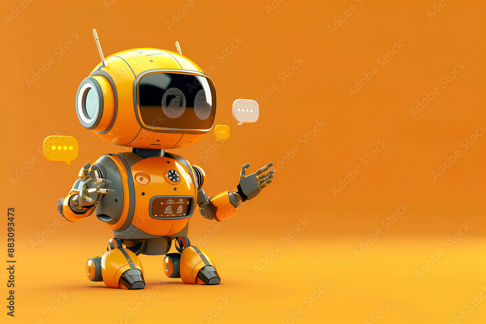 Talking cute robot with artificial intelligence. Concept of chatbot. Talking cute robot with artificial intelligence. Concept of chatbot.