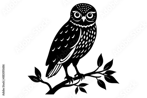 Burrowing Owl in tree wood vector silhouette illustration white background 