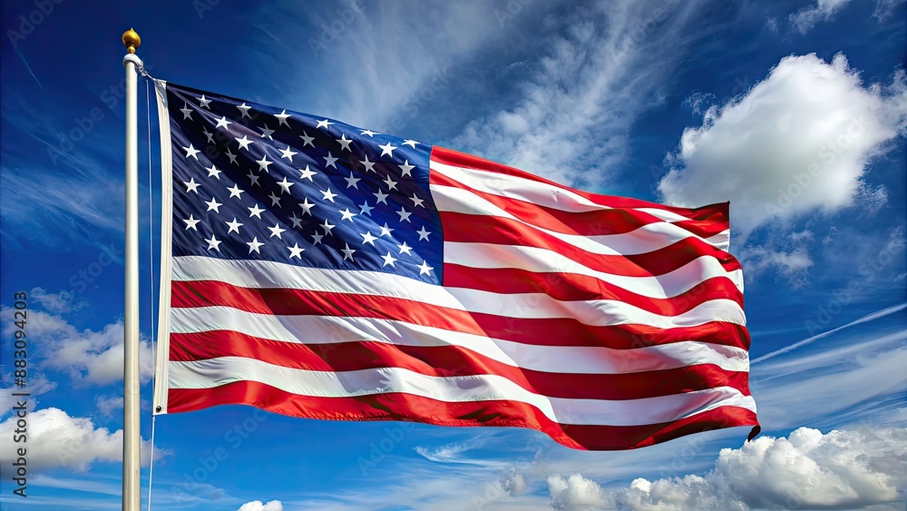American flag waving in the wind with stars and stripes , patriotism, national symbol American flag waving in the wind with stars and stripes , patriotism, national symbol