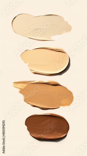 A flat lay of swatches of different shades of beige foundation photo