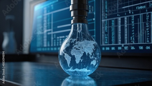 Hologram globe and graphs showing the ups and downs of forex trading, the concept of global currency exchange. Business concept.

