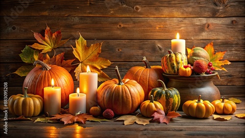 Autumn Stilllife featuring pumpkins, leaves, gourds, and candles , Autumn, Stilllife, pumpkins, leaves, gourds, candles, fall, seasonal