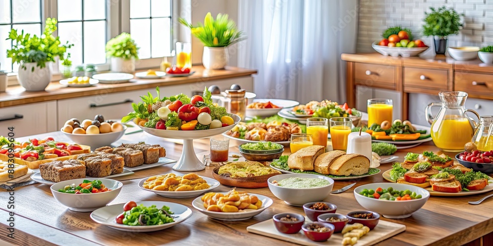 Banquet in the kitchen with a variety of delicious dishes , food, feast, celebration, dining, cooking, preparation Banquet in the kitchen with a variety of delicious dishes , food, feast, celebration, dining, cooking, preparation