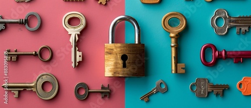 Secure Business Solutions Golden Padlock and Keys on Gradient Background © Level UP
