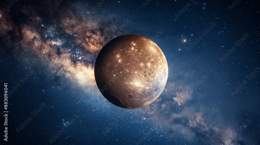 Obraz premium An image depicting a dark-shaded planet set against a star-studded cosmic background, capturing the essence of nighttime celestial elegance in the endless universe.