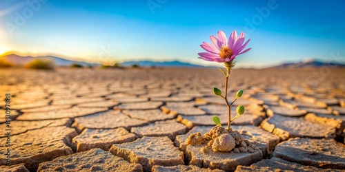 Delicate floral life emerging amidst desolate aridity of barren desert