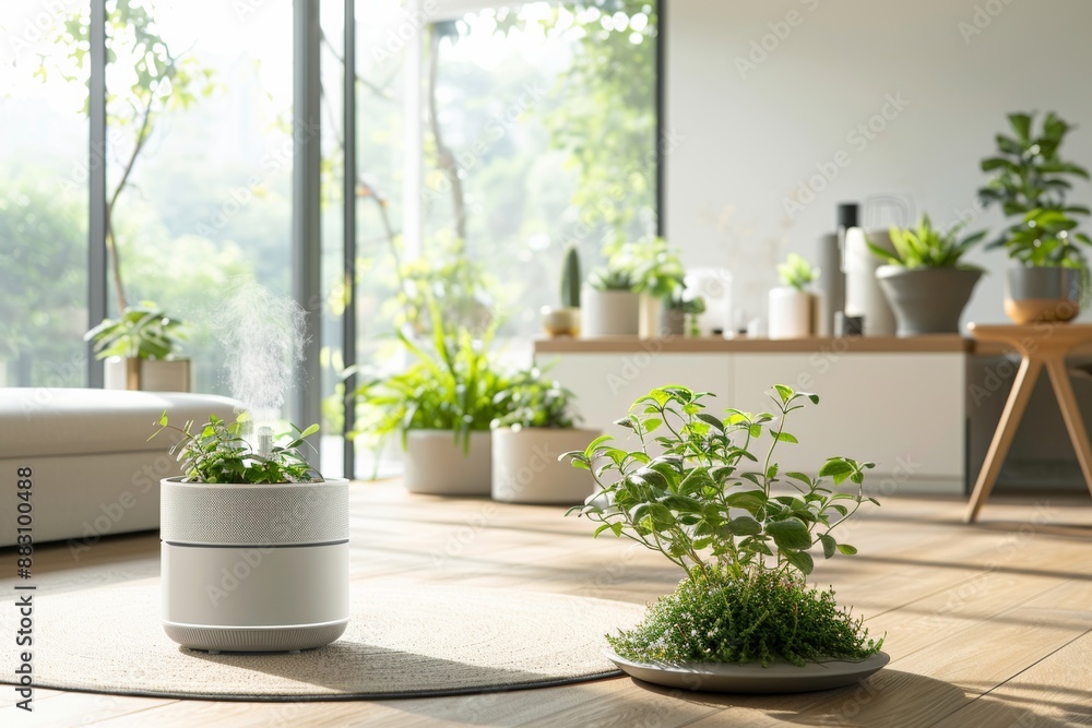 smart indoor garden with lush green plants greenery, minimalist home gardening hobby with smart technology, cozy natural lighting, micro greens for salad smart indoor garden with lush green plants greenery, minimalist home gardening hobby with smart technology, cozy natural lighting, micro greens for salad