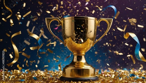 'flare glitter confetti cup abstract sport victory lens prize game Beautiful lights reward shiny competition gold Golden trophy colorful multicolored background.