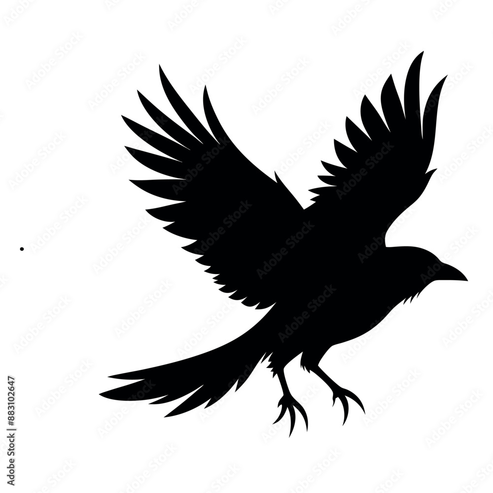 Obraz premium Vector a striking silhouette of a raven in mid flight against a stark transparent background