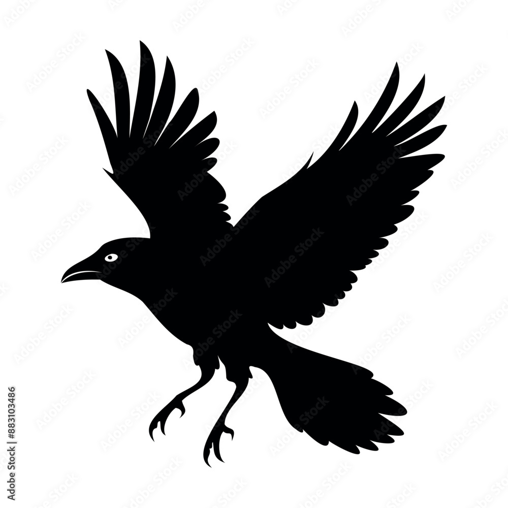 Fototapeta premium Flying Crow bird silhouette vector illustration perfect for logo design, art projects, and graphic design. Crow Birds Collection