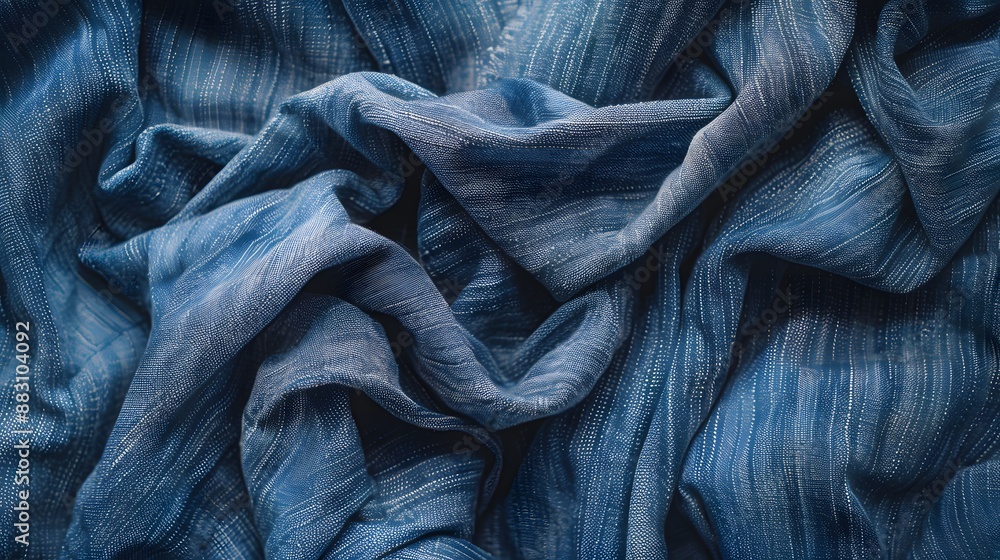 Pile of blue colored folded and crumple denim pants placed in light studio. Pile of blue colored folded and crumple denim pants placed in light studio.