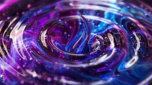 An artistic view inside a bottle with swirling patterns of purple and blue liquid