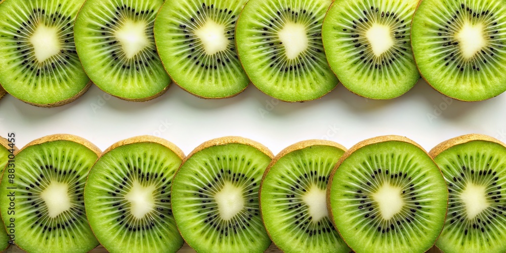Background with lined-up kiwi slices, kiwi, fruit, green, fresh, slices, vitamin C, healthy, colorful, tropical Background with lined-up kiwi slices, kiwi, fruit, green, fresh, slices, vitamin C, healthy, colorful, tropical