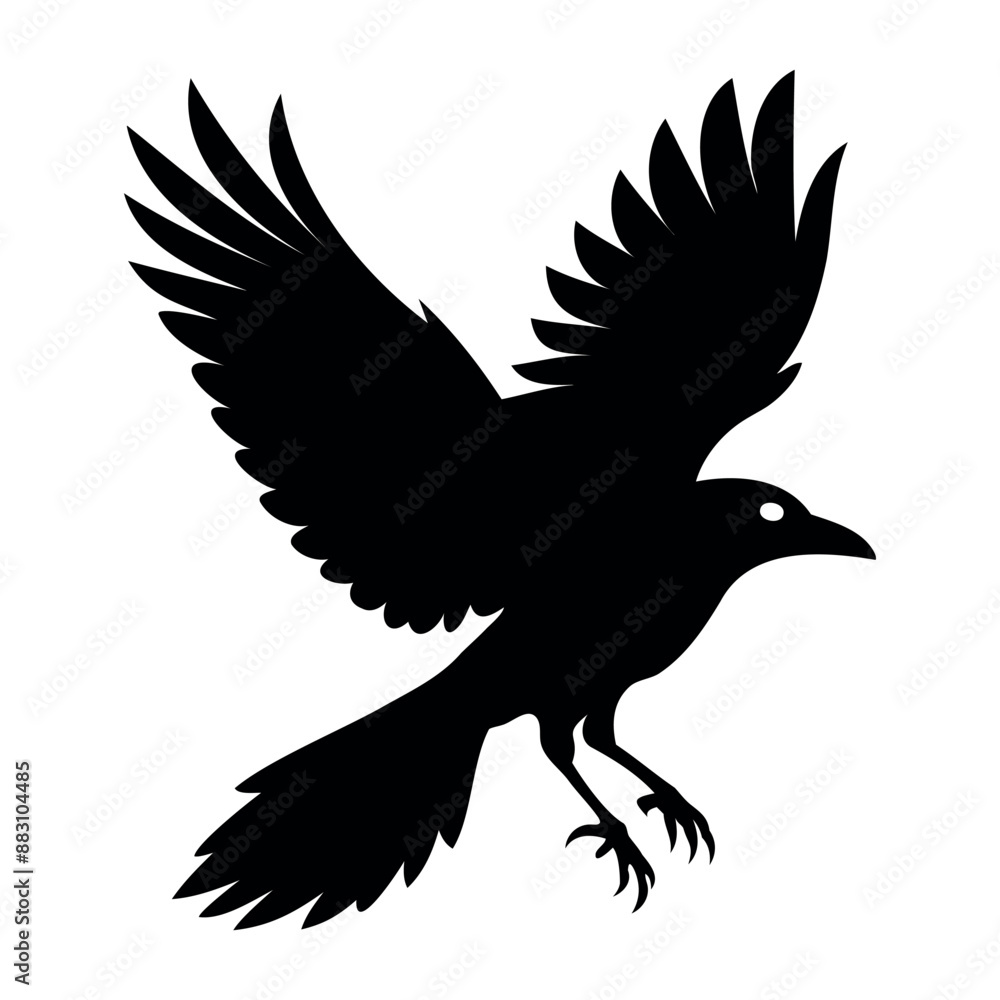 Fototapeta premium Flying Crow bird silhouette vector illustration perfect for logo design, art projects, and graphic design. Crow Birds Collection