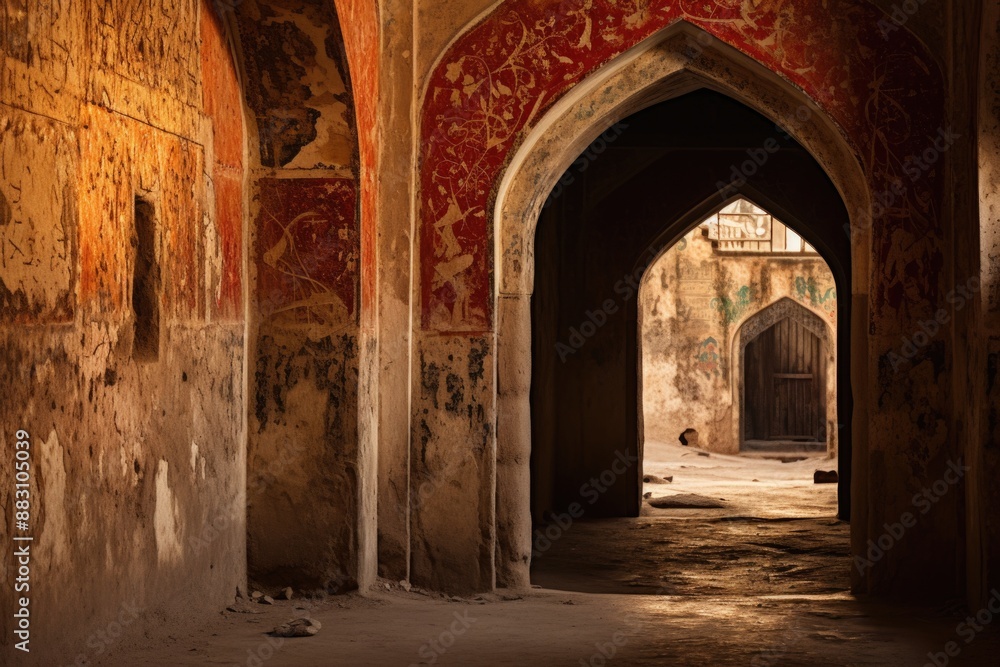 Naklejka premium Serene Islamic Calligraphy Adorning the Mosque Walls in Solitude